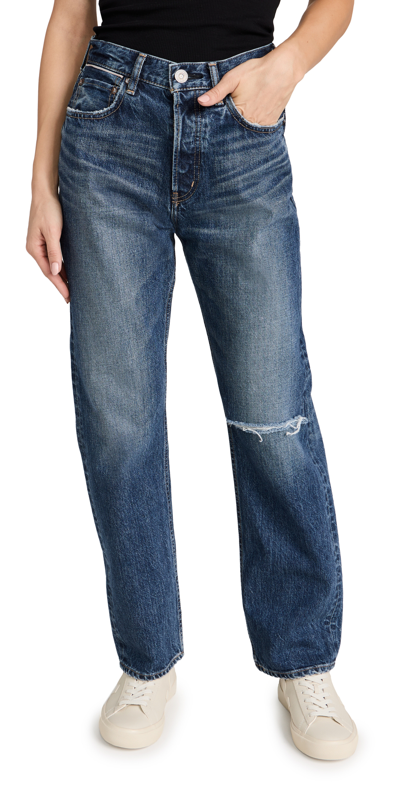 Moussy Vintage Widstoe Distressed Wide-straight Jeans In Blu