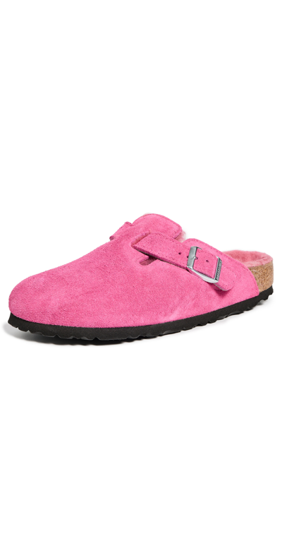 Birkenstock Boston Genuine Shearling Lined Clog In Pink