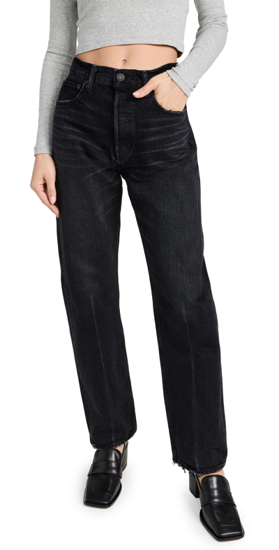 Moussy Vintage My Murrieta Wide Straight Jeans In Black