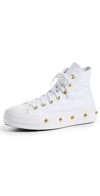 CONVERSE CHUCK TAYLOR ALL STAR LIFT STAR STUDDED SNEAKERS WHITE/WHITE/GOLD