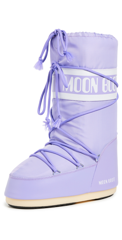 Moon Boot Mb Icon Nylon Woman Knee Boots Lilac Size 8-9.5 Textile Fibers In Purple
