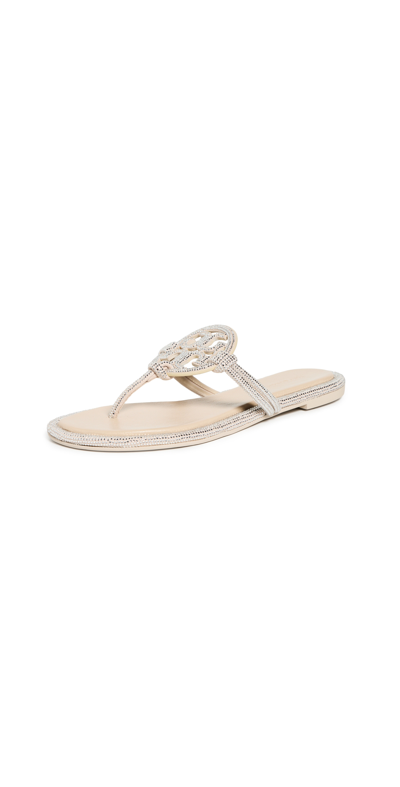 TORY BURCH MILLER KNOTTED PAVE SANDALS STONE GRAY