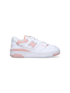 New Balance '550' White And Light Pink Low Top Sneakers With Logo In Leather Woman In White