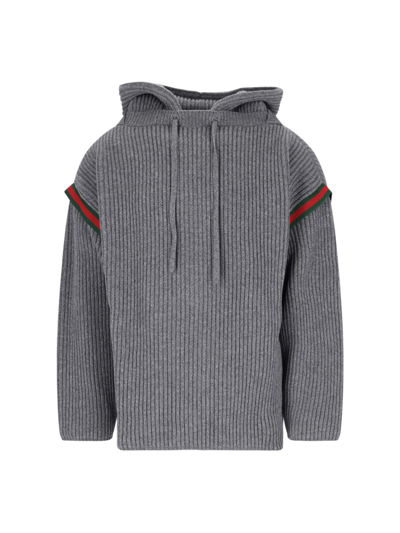 Gucci Cashmere Ribbed-knit Hoodie In Gray