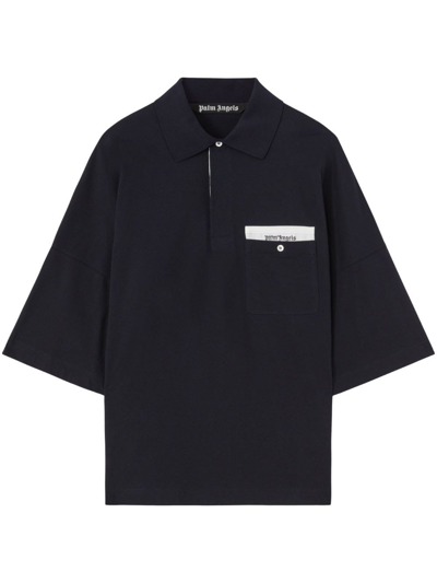 Palm Angels Sartorial Tape Cotton Polo Shirt In Azul Oscuro