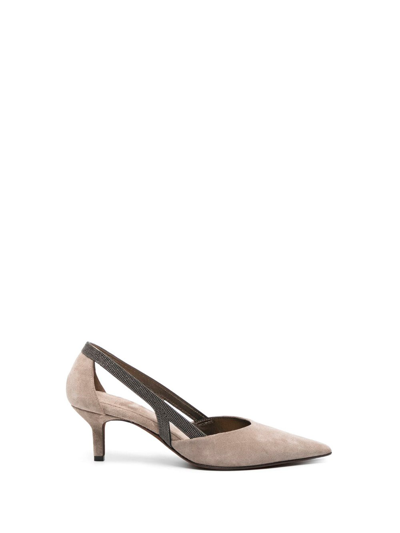 Brunello Cucinelli 65mm Monili-chain Strap Pumps In Beige