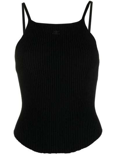 Courrèges Ribbed Top In Black  