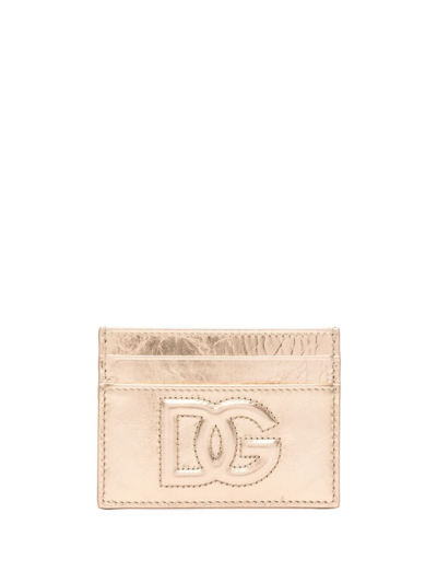 Dolce & Gabbana Embossed-logo Metallic-effect Wallet In Gold