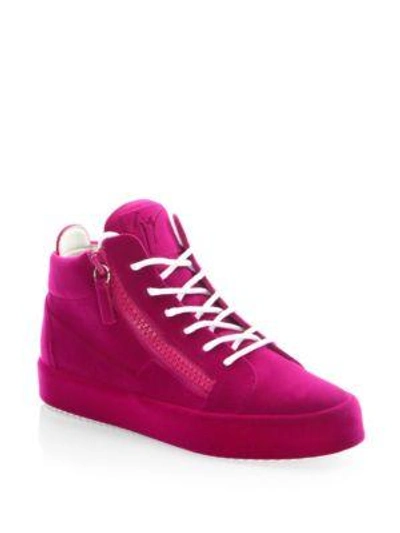 Giuseppe Zanotti Flocked Suede Mid-top Trainers In Fuchsia