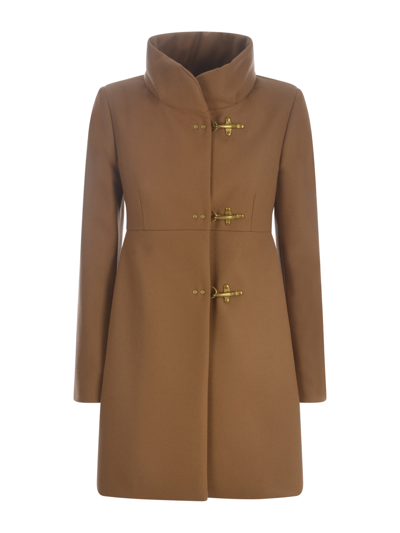 Fay Buckle-fastening Single-breasted Coat In Brown