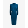 Reiss Freya Turtleneck Wool-blend Knitted Midi Dress In Blue