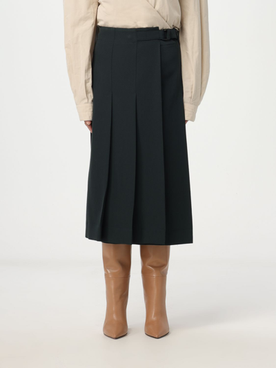 Lemaire Pleated Wool Wrap Skirt In Green
