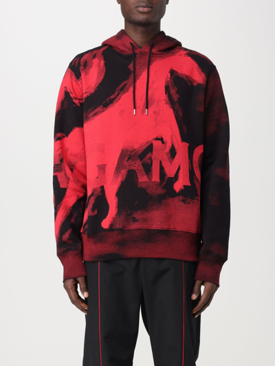 Ferragamo Mustang-print Cotton Hoodie In Black/red