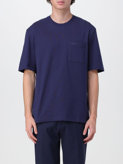 Ferragamo Short Sleeved T-shirt In Midnight Blue/white
