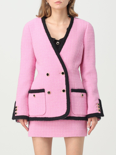 Alessandra Rich Double-breasted Boucle Tweed Jacket In Pink