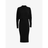 Reiss Womens Black Freya Turtleneck Wool-blend Knitted Midi Dress