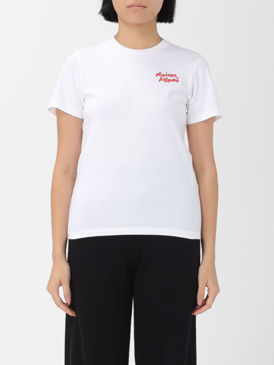 Maison Kitsuné Logo-embroidered Cotton T-shirt In White