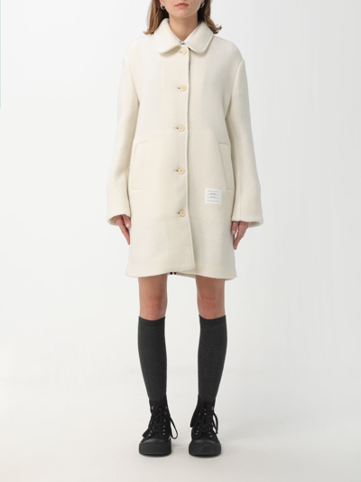 Thom Browne Logo Patch Wool Coat In White