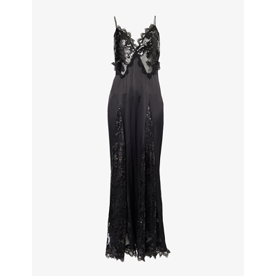 Rodarte Womens Black Lace-panel Sequin-embellished Satin Maxi Dress
