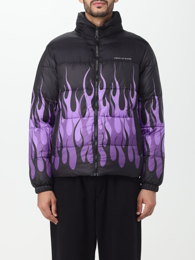 Vision Of Super Puffy Down Jacket With Purple Flames In Black