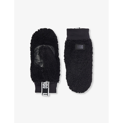 Ugg Womens Black Sherpa Brand-patch Faux-shearling Gloves