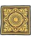 VERSACE VERSACE SCARF WITH ALL-OVER BAROCCO-PRINT IN BLACK AND YELLOW SILK WOMAN