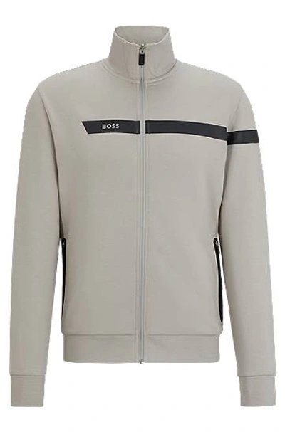 Hugo Boss Cotton-blend Zip-up Sweatshirt With Graphic Logo Stripe