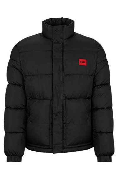 Hugo Boss Water-repellent Puffer Jacket With Red Logo Badge In Black