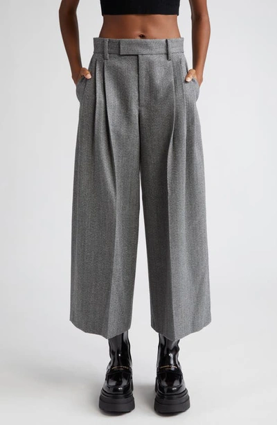 Alexander Wang Crop Crystal Embellished Wool Trousers In Grey Black