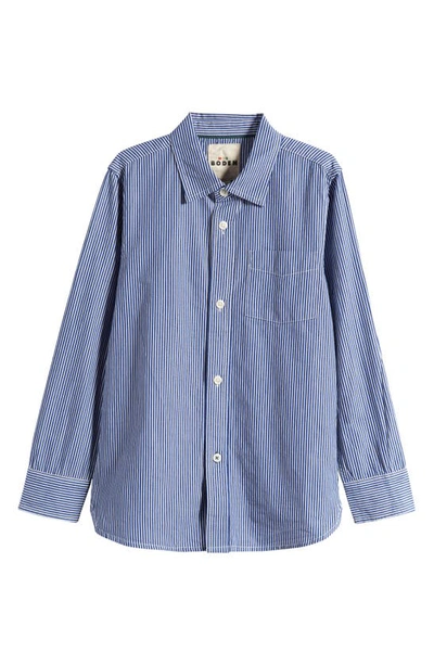 Mini Boden Kids' Stripe Cotton Button-up Shirt In Mazarine Blue/ Ivory