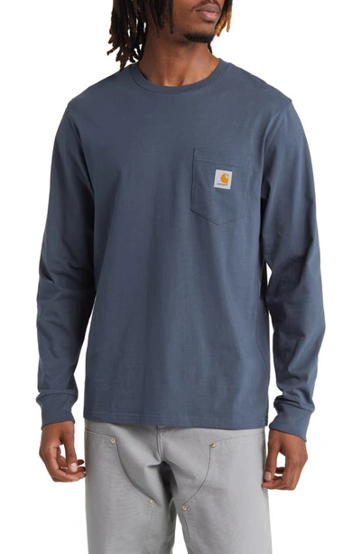 Carhartt Blue Pocket Long Sleeve T-shirt In Ore