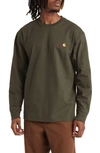 Carhartt Embroidered Long Sleeve Organic Cotton Pocket T-shirt In Plant