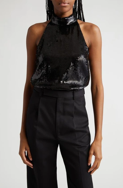 Theory Sequin Mock Neck Sleeveless Top In Black