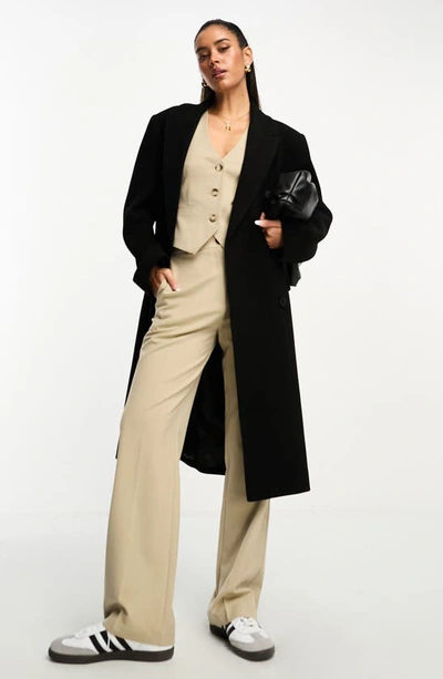 Asos Design Double Breasted Oversize Overcoat In Black