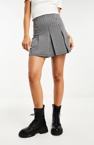 Asos Design Houndstooth Pleated Miniskirt In Multi