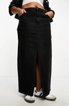 Asos Design Denim Maxi Skirt With Split Hem In Washed Black In Black