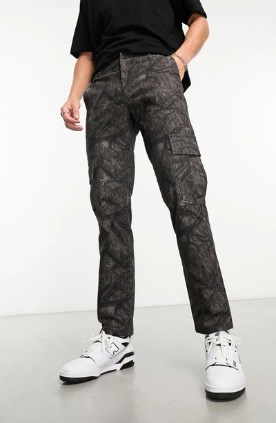 Asos Design Slim Cargo Pants In Gray All Over Print