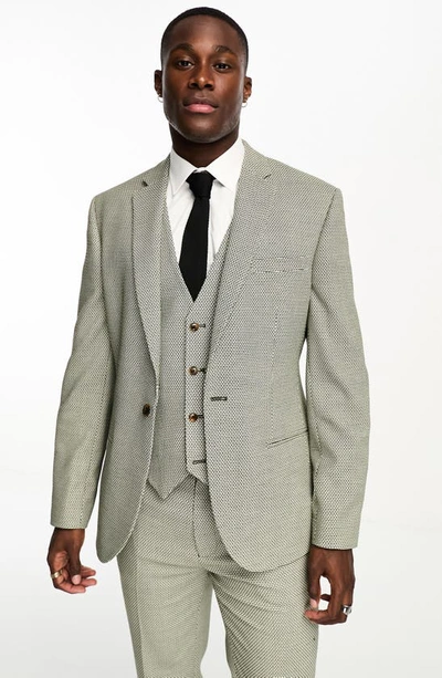 Asos Design Textured Skinny Fit Suit Jacket In Dark Green