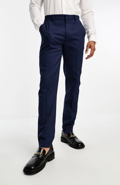Asos Design Slim Linen Mix Suit Pants In Navy