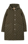 Burberry Diamond Quilted Nylon Hooded Coat In Dark Military Khaki