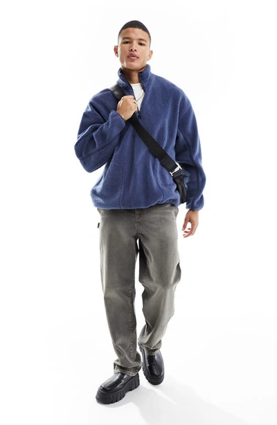 Asos Design Oversize Quarter Zip Fleece Sweatshirt In Medium Blue