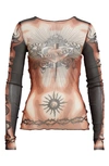 Jean Paul Gaultier Long-sleeves Tattoo-print Top In Nude/ Brown/ Black
