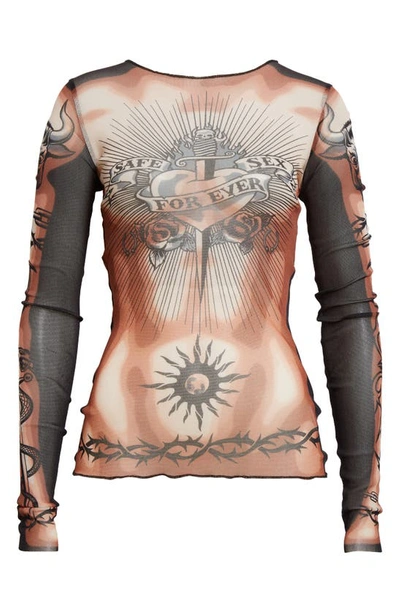 Jean Paul Gaultier Long-sleeves Tattoo-print Top In Neutral