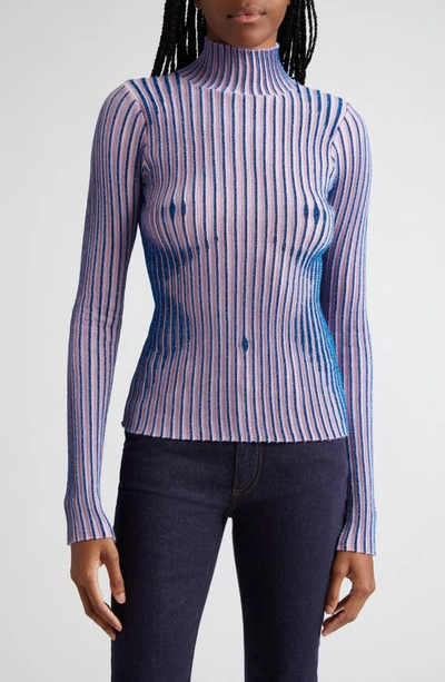 JEAN PAUL GAULTIER BODY MORPH METALLIC TROMPE L'OEIL MERINO WOOL BLEND RIB TURTLENECK SWEATER