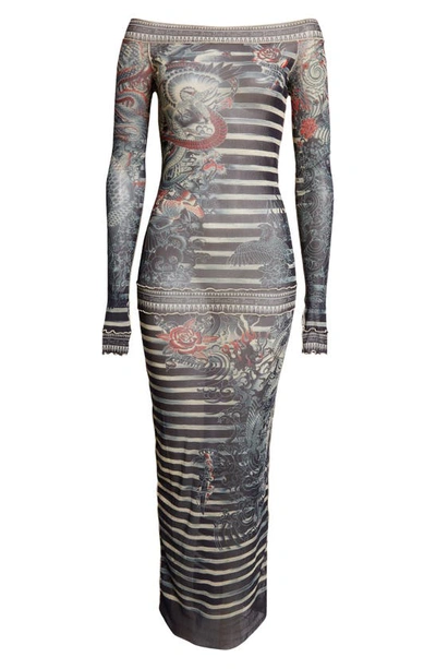 Jean Paul Gaultier Graphic-print Striped Maxi Dress In Blue