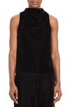 Theory Sleeveless Cowl Neck Stretch Velvet Top In Mink