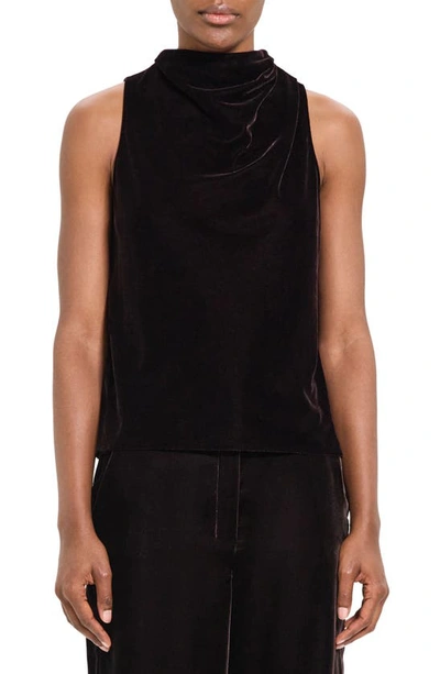 Theory Sleeveless Cowl Neck Stretch Velvet Top In Black