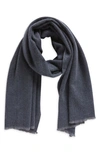 Vince Herringbone Cashmere Fringe Scarf In Iris Blue Coastal