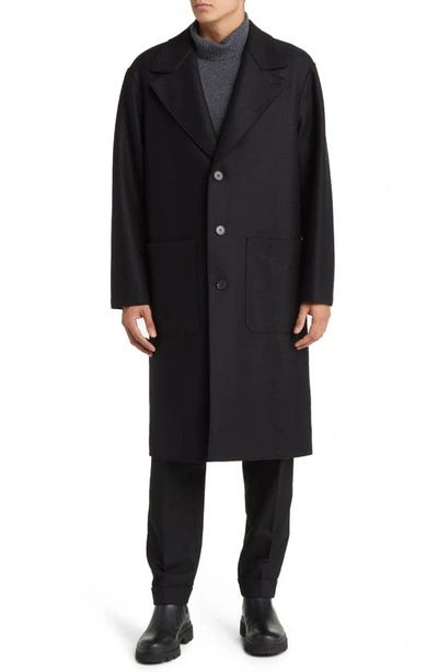 Harris Wharf London Pressed Wool Coat With Bouclé Trim In Black