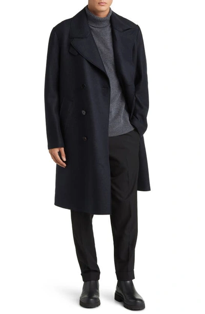 Harris Wharf London Pressed Wool Longline Peacoat In Dark Blue